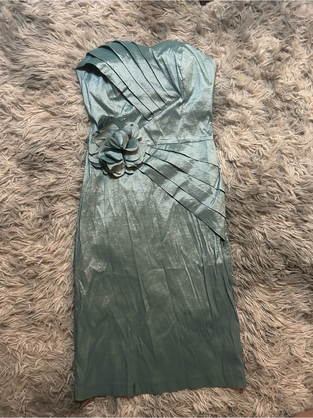 Forever 21 Strapless Shimmery Mint Dress with Floral Detail